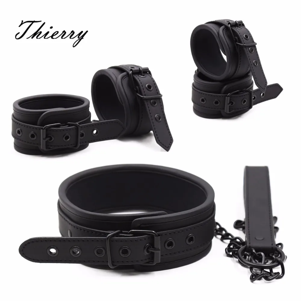 Thierry PU Leather SM Products Wrist Cuffs & Ankle Cuffs & Neck Collar Set, BDSM Bondage Sex Toys, Hancuffs Cosplay Accessories Thierry PU Leather SM Products Wrist Cuffs & Ankle Cuffs & Neck Collar Set, BDSM Bondage Sex Toys, Hancuffs Cosplay Accessories
