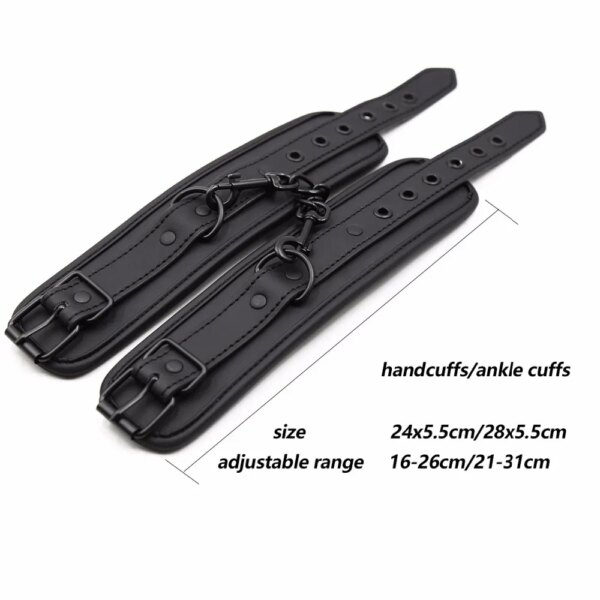 Thierry PU Leather SM Products Wrist Cuffs & Ankle Cuffs & Neck Collar Set, BDSM Bondage Sex Toys, Hancuffs Cosplay Accessories - Image 5