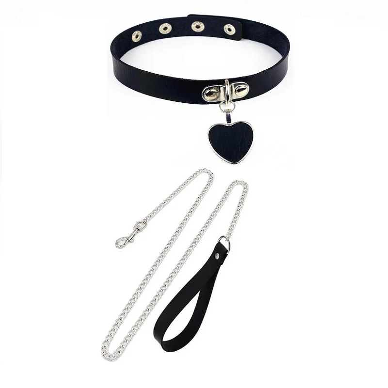 Sexy Necklace Collar Leather Bdsm Cosplay Slave Heart Collars And Leash Set For Women Bondage Gothic Choker Bell Accessories Sexy Necklace Collar Leather Bdsm Cosplay Slave Heart Collars And Leash Set For Women Bondage Gothic Choker Bell Accessories