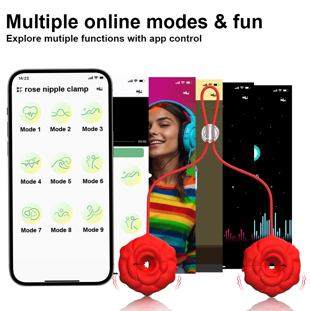 Rose Nipple Clamps Vibrator Female Wearable Adjustable Remote Control Nipples Stimulator BDSM Sex Pleasure Adult Toys for Women