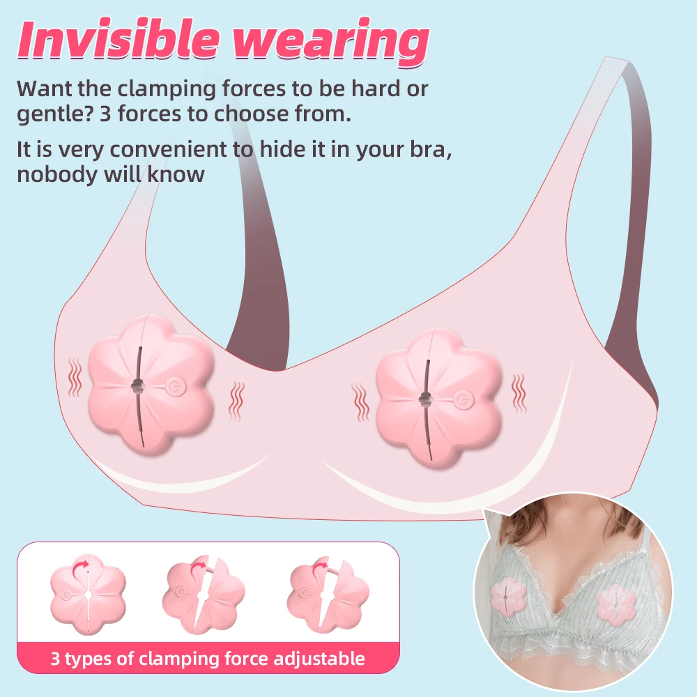 Rose Nipple Clamps Vibrator Female Wearable Adjustable Remote Control Nipples Stimulator BDSM Sex Pleasure Adult Toys for Women