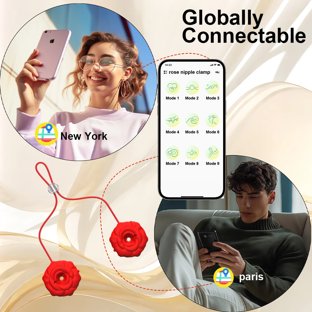 Rose Nipple Clamps Vibrator Female Wearable Adjustable Remote Control Nipples Stimulator BDSM Sex Pleasure Adult Toys for Women