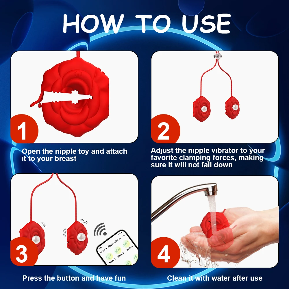 Rose Nipple Clamps Vibrator Female Wearable Adjustable Remote Control Nipples Stimulator BDSM Sex Pleasure Adult Toys for Women