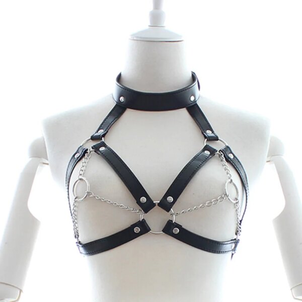 Women Bondage Body Harness Lingerie Goth Crop Tops Leather Bra Cage BDSM Collar Body Harness Belt Chain Slave Breasts Sex Toys - Image 3