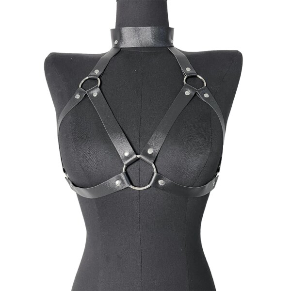 Women Bondage Body Harness Lingerie Goth Crop Tops Leather Bra Cage BDSM Collar Body Harness Belt Chain Slave Breasts Sex Toys - Image 5