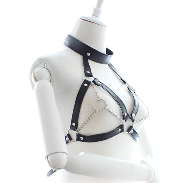 Women Bondage Body Harness Lingerie Goth Crop Tops Leather Bra Cage BDSM Collar Body Harness Belt Chain Slave Breasts Sex Toys - Image 4