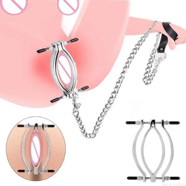 Labia Spreader Strap with Clamp Clip Onto Clitoris Spread Pussy Open Vagina Stimulator BDSM Bondage Nipple Sucker Sex Toys Slave