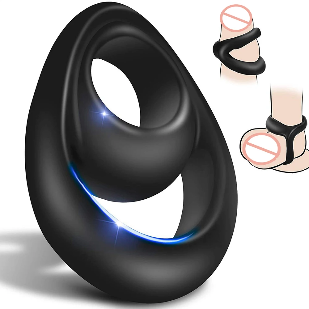Super Soft Silicone Penis Ring Delay Ejaculation Ball Scrotum Stretcher Triple Cockring Testicle Semen Lock BDSM Sex Toy for Men