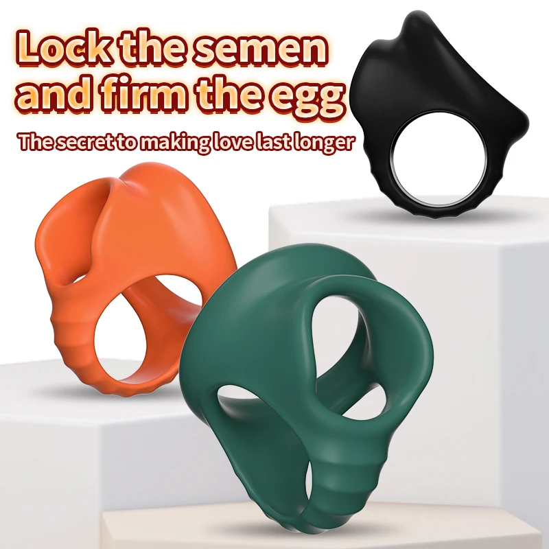 Super Soft Silicone Penis Ring Delay Ejaculation Ball Scrotum Stretcher Triple Cockring Testicle Semen Lock BDSM Sex Toy for Men