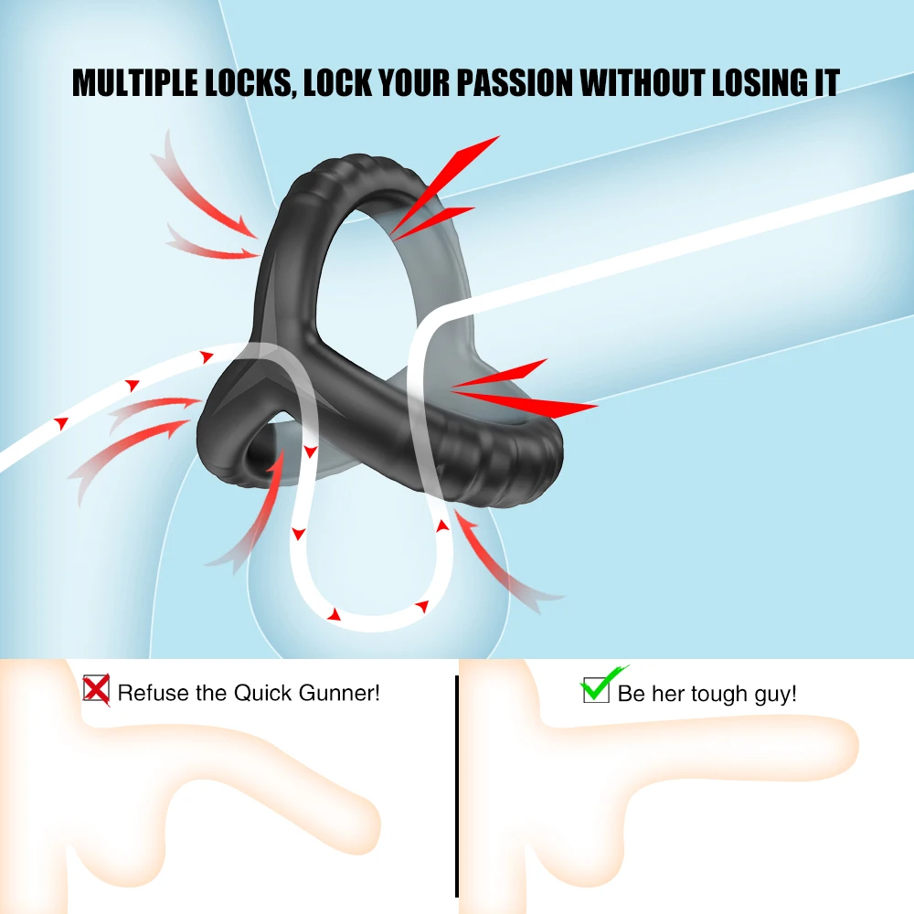 Super Soft Silicone Penis Ring Delay Ejaculation Ball Scrotum Stretcher Triple Cockring Testicle Semen Lock BDSM Sex Toy for Men