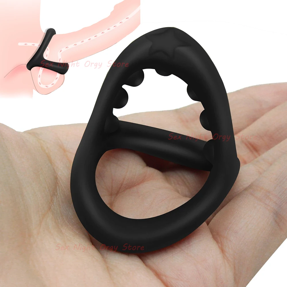 Super Soft Silicone Penis Ring Delay Ejaculation Ball Scrotum Stretcher Triple Cockring Testicle Semen Lock BDSM Sex Toy for Men
