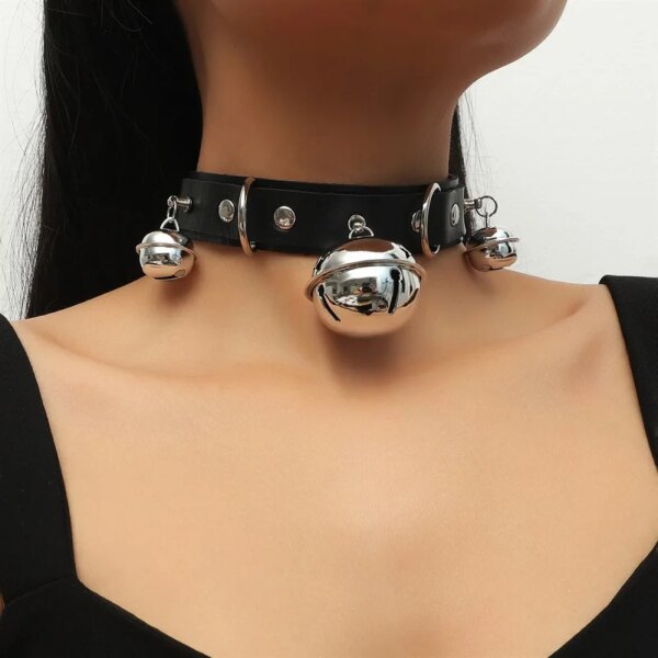 Funny Sexy Punk Leather Choker Necklace With Bell Metal Trendy Chocker Collar Necklace Boho Gothic Costume Jewelry Accessories - Image 2
