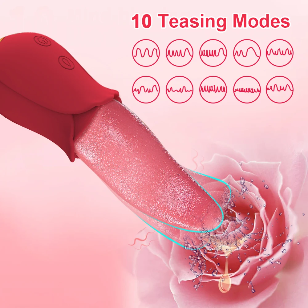 Sucking Rose Vibrator with Tongue Licking for Women Clitoral Stimulation Nipples Stimulator Female  Adult Goods Sex Toys