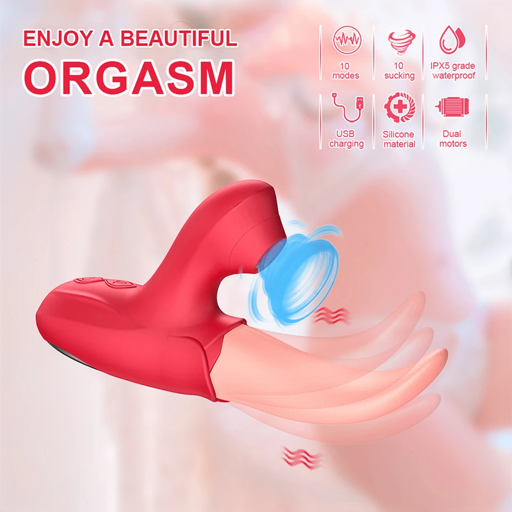 Sucking Rose Vibrator with Tongue Licking for Women Clitoral Stimulation Nipples Stimulator Female  Adult Goods Sex Toys