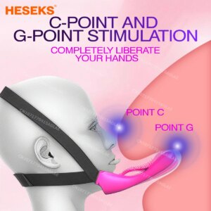 HESEKS Strap-On Face Chin Harness Vibrator Dildo Head-Mounted Dildo G-Spot Anal Stimulation Head Oral Solo Play Adult Sex Toys