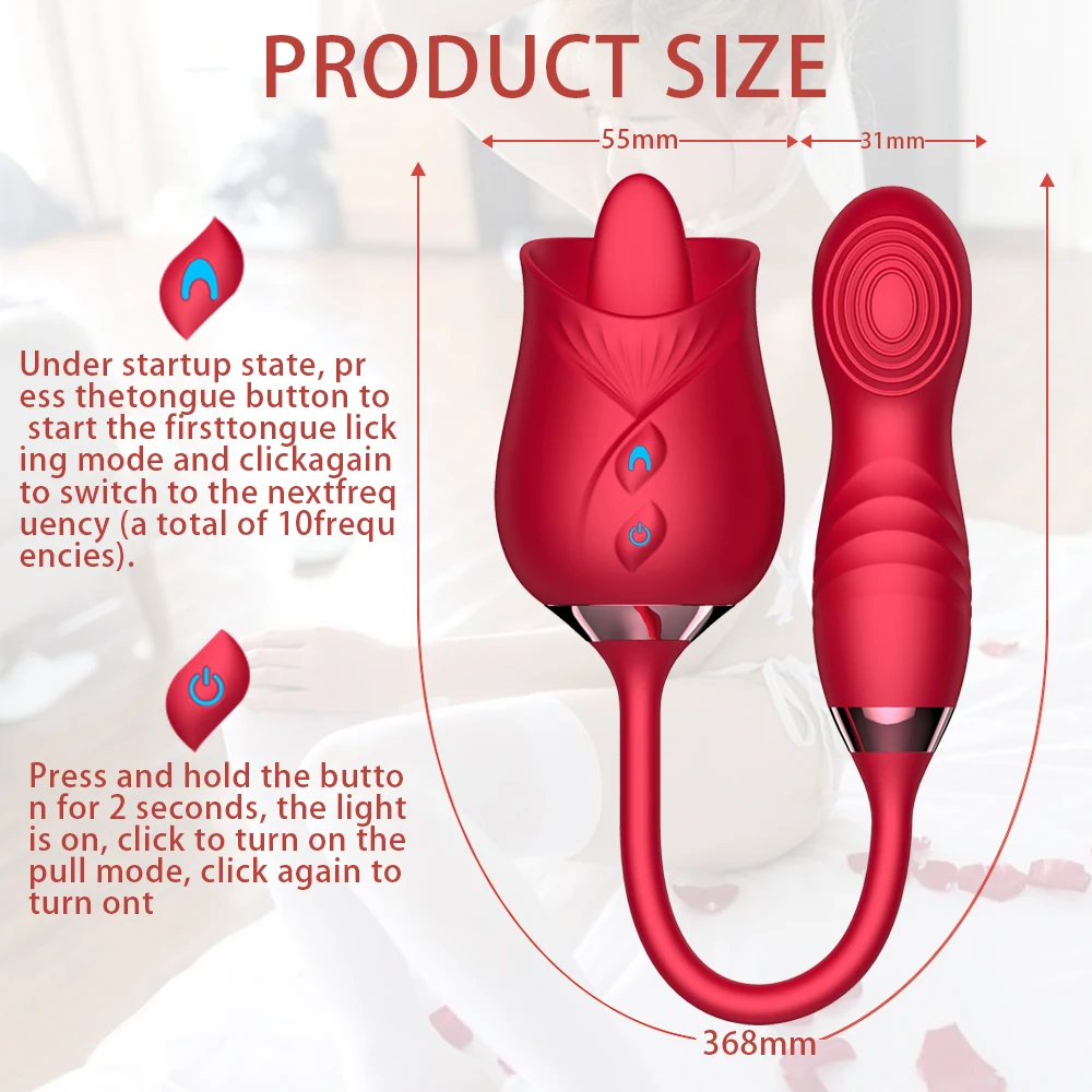 Rose-Toy Dildo Thrusting Vibrator for Women Egg Clitoris Sucker Stimulator Tongue Licking Adults Goods Sucking Sex Toys Female
