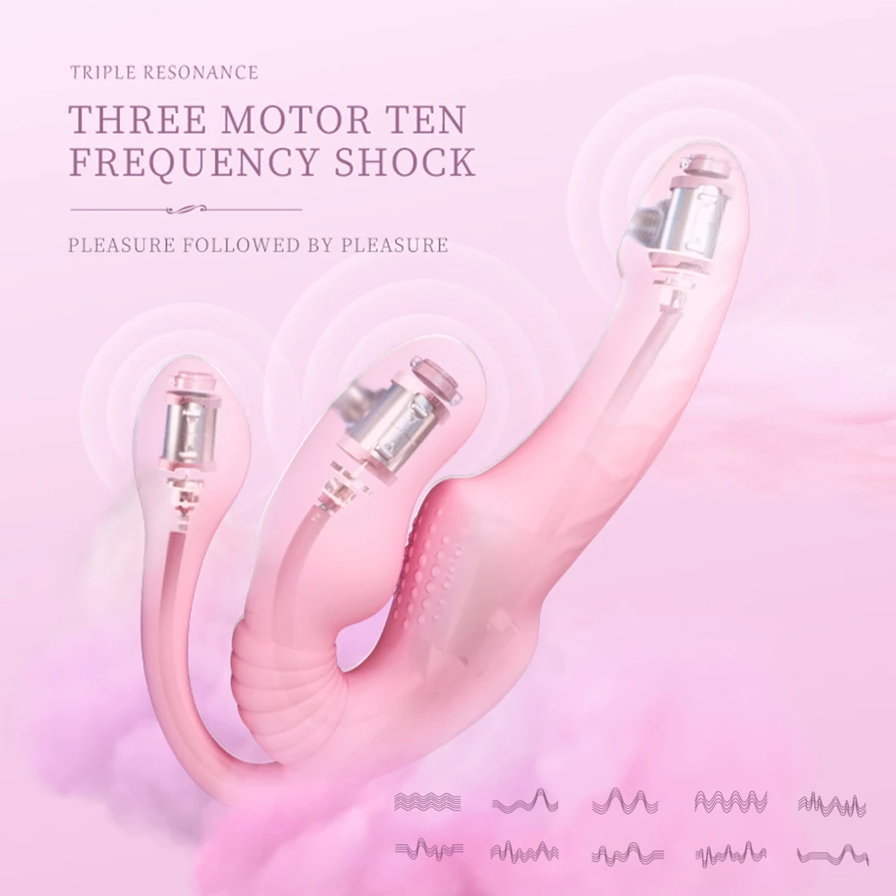 Strapless Strap on Dildo Vibrator Anal Plug Massager Lesbian 3 in 1 Vibrator G-Spot Stimulate Clitoris Sex Toy for Couple Strapless Strap on Dildo Vibrator Anal Plug Massager Lesbian 3 in 1 Vibrator G-Spot Stimulate Clitoris Sex Toy for Couple