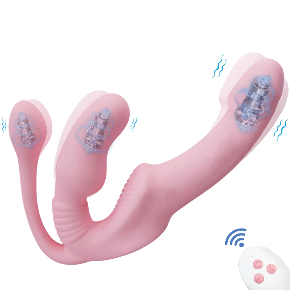 Strapless Strap on Dildo Vibrator Anal Plug Massager Lesbian 3 in 1 Vibrator G-Spot Stimulate Clitoris Sex Toy for Couple Strapless Strap on Dildo Vibrator Anal Plug Massager Lesbian 3 in 1 Vibrator G-Spot Stimulate Clitoris Sex Toy for Couple