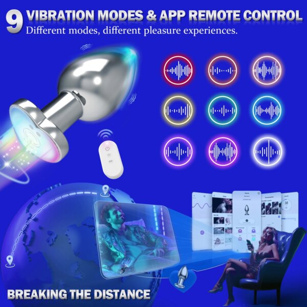 Glowing Vibrating Anal Plug RGB Light APP Control Anal Vibrator Bright Metal Butt Plug Bluetooth Vibration Dildo Adult Sex Toys - Image 2