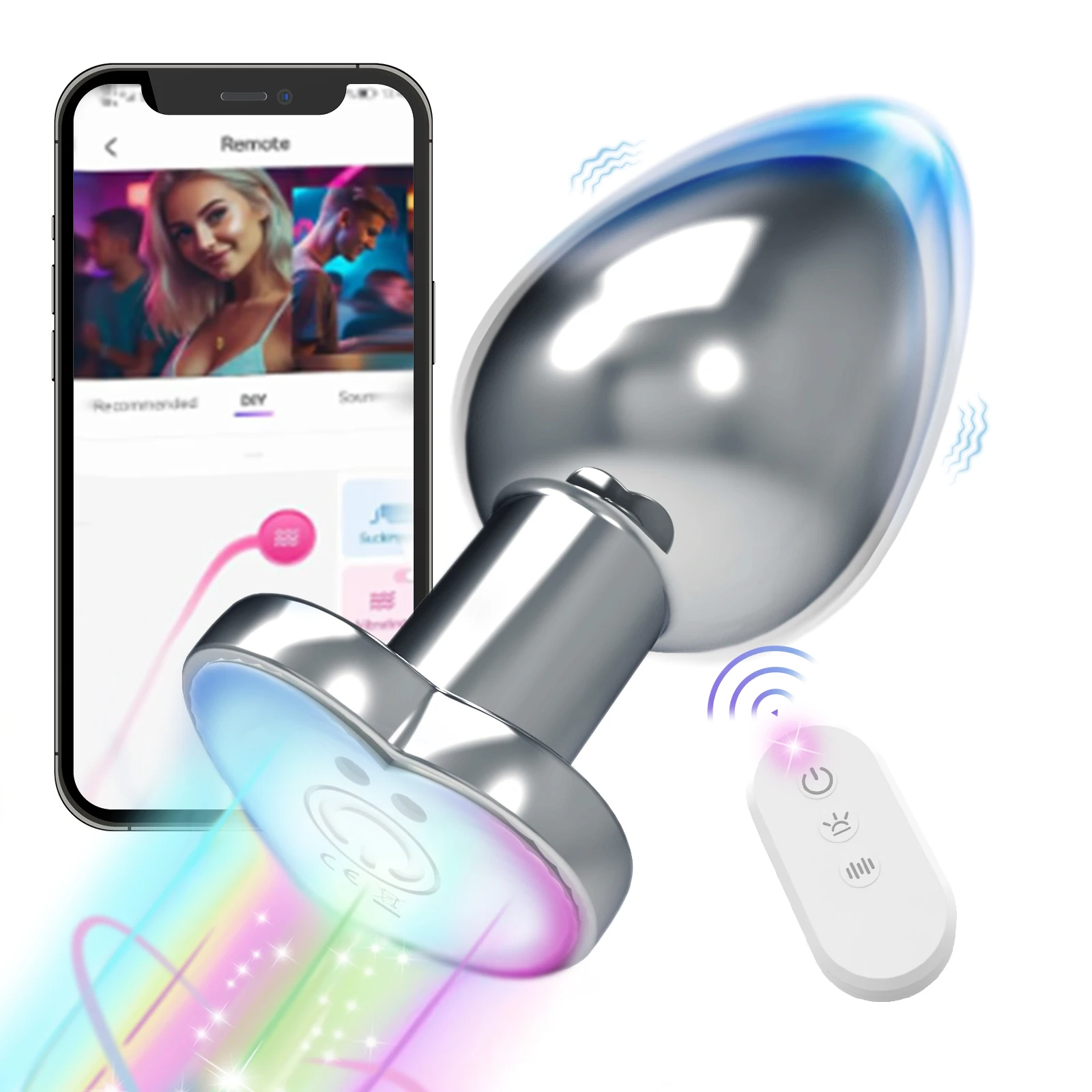 Glowing Vibrating Anal Plug RGB Light APP Control Anal Vibrator Bright Metal Butt Plug Bluetooth Vibration Dildo Adult Sex Toys