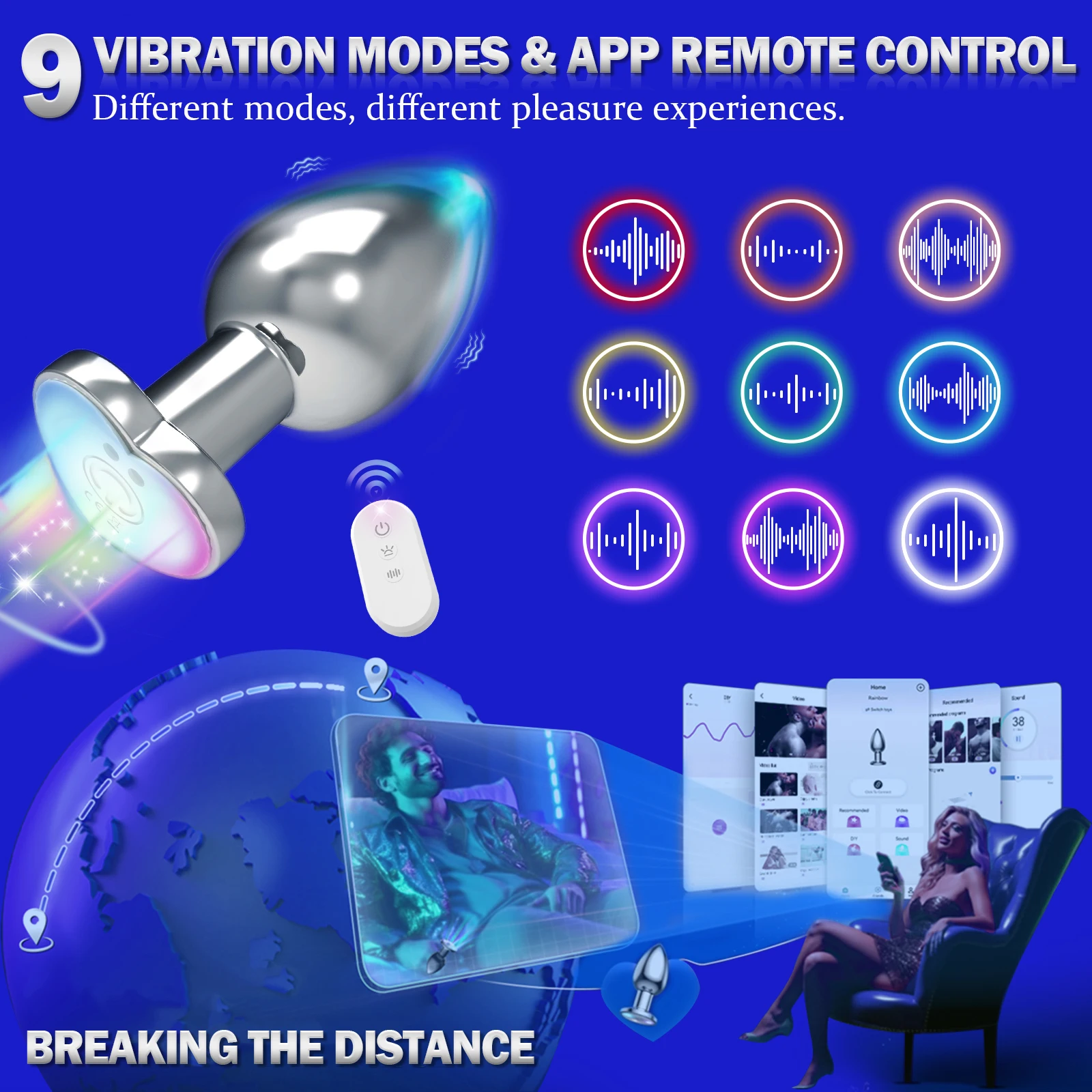Glowing Vibrating Anal Plug RGB Light APP Control Anal Vibrator Bright Metal Butt Plug Bluetooth Vibration Dildo Adult Sex Toys