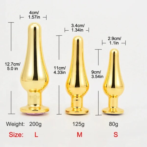 Golden Stainless Steel Anal Plug Crystal Metal Butt Plug Stimulator Anal Sex Toys for Couples Prostate Massager Dildo 3 Size - Image 3