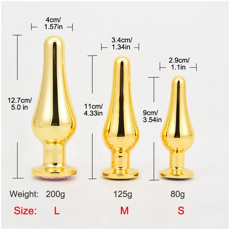 Golden Stainless Steel Anal Plug Crystal Metal Butt Plug Stimulator Anal Sex Toys for Couples Prostate Massager Dildo 3 Size Golden Stainless Steel Anal Plug Crystal Metal Butt Plug Stimulator Anal Sex Toys for Couples Prostate Massager Dildo 3 Size