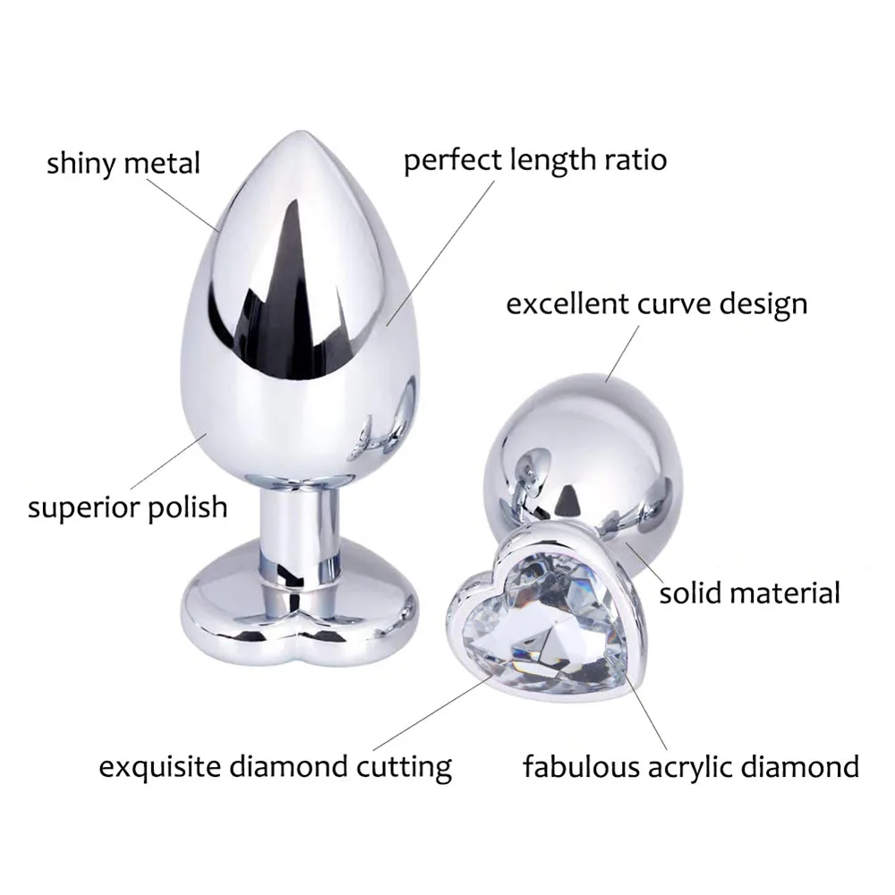 Metal Anal Sex Toys for Adult Men Women Tail Anal Plug Heart Shape Diamond Metal Butt Erotic Vagina Stimulator Prostate Massage