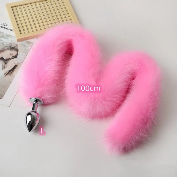 Anal Sex Toys of Long Pink Faux Fur Fox Tail with Stainless Steel Metal Butt Plug for Fetish Fantasy Flirting Adult Supplies - Image 4