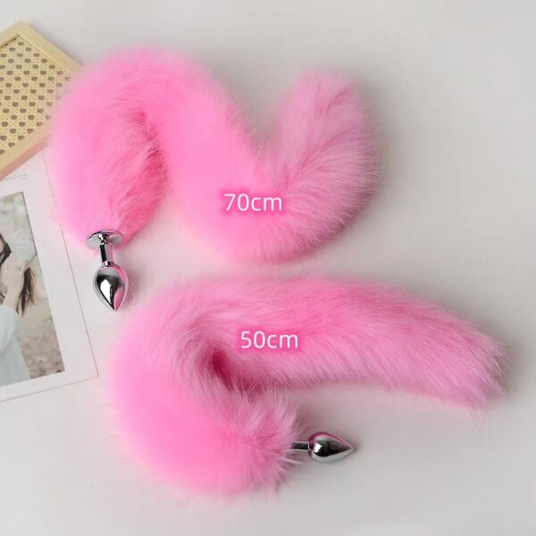Anal Sex Toys of Long Pink Faux Fur Fox Tail with Stainless Steel Metal Butt Plug for Fetish Fantasy Flirting Adult Supplies - Image 3