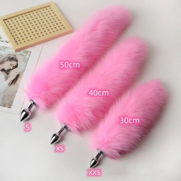 Anal Sex Toys of Long Pink Faux Fur Fox Tail with Stainless Steel Metal Butt Plug for Fetish Fantasy Flirting Adult Supplies - Image 2
