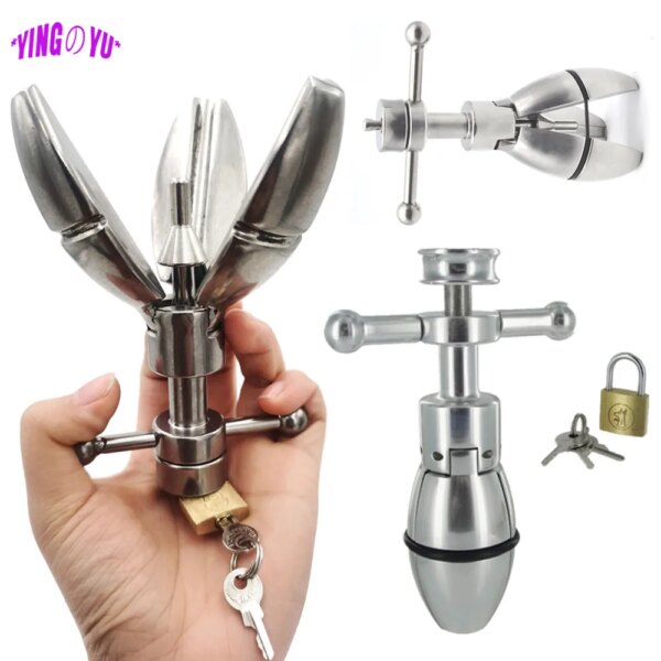 Stainless Steel Anal Dilator Ass Expanding Chastity Device Butt Plug Lock Anus Anal Sex Toys For Women Men Couples Adult Supply
