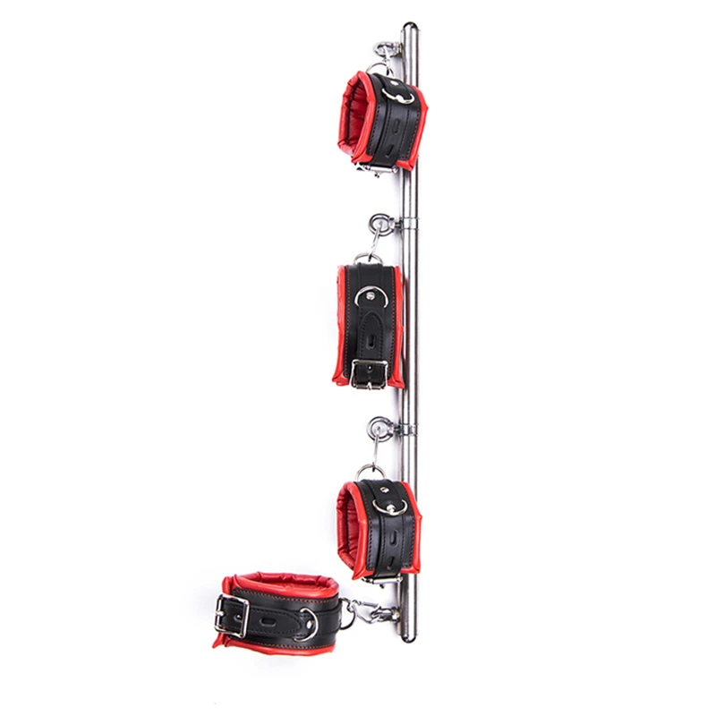 Adult Toys Metal Spreader Bar Leather Collar Sex Handcuffs Ankle Cuffs BDSM Bondage Set Open Leg Restraints Sex Toys for Couples
