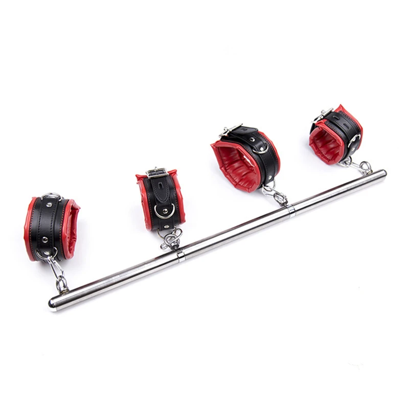 Adult Toys Metal Spreader Bar Leather Collar Sex Handcuffs Ankle Cuffs BDSM Bondage Set Open Leg Restraints Sex Toys for Couples