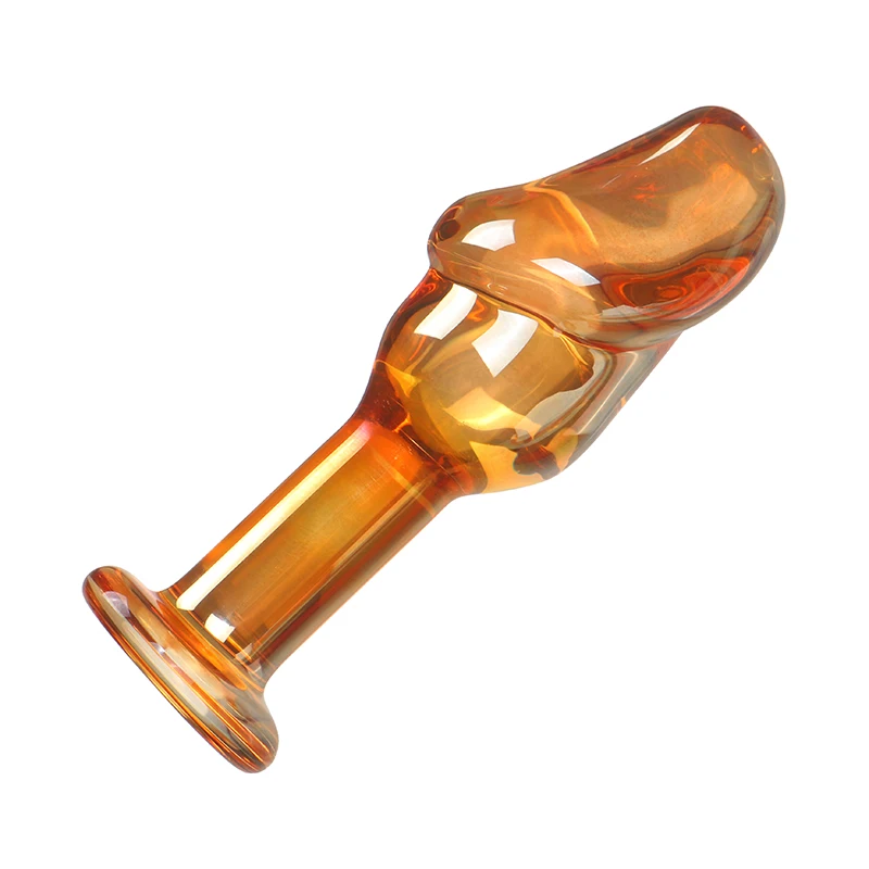 VaHppy Glass Dildo Anal Plugs Artificial Penis 4.8*13.5cm Gold/Transparent Female Masturbators Adult Sex Toys