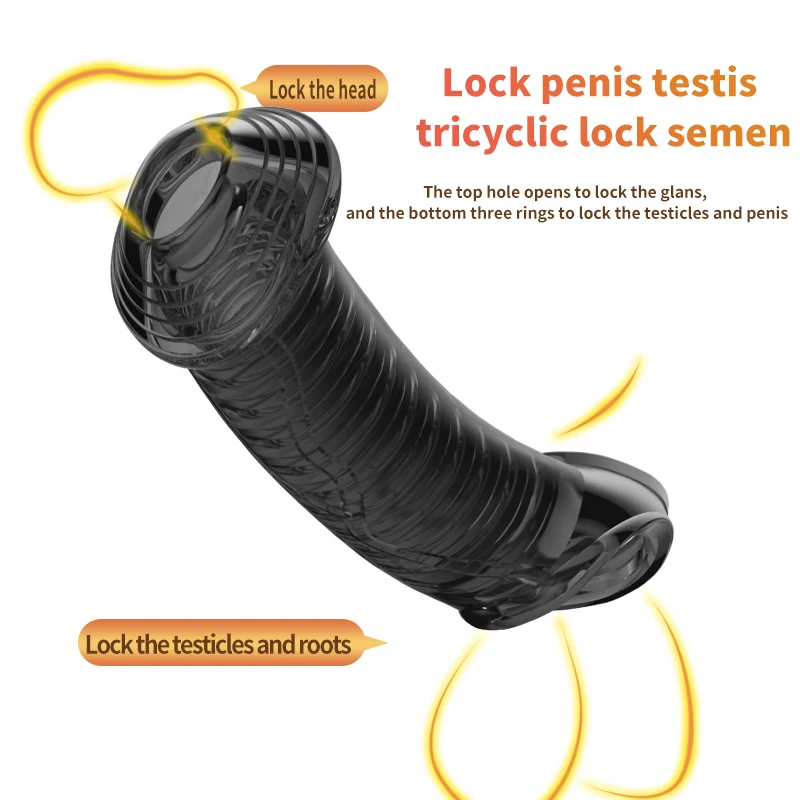 Silicone Penis Ring Delay Ejaculation Super Small Chastity Cage with Anti-off Ring Cock Sleeve Ball Stretcher Bdsm Male Sex Toys