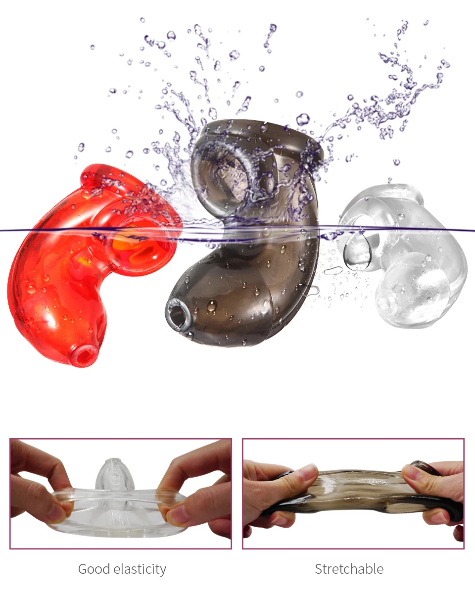 Silicone Penis Ring Delay Ejaculation Super Small Chastity Cage with Anti-off Ring Cock Sleeve Ball Stretcher Bdsm Male Sex Toys